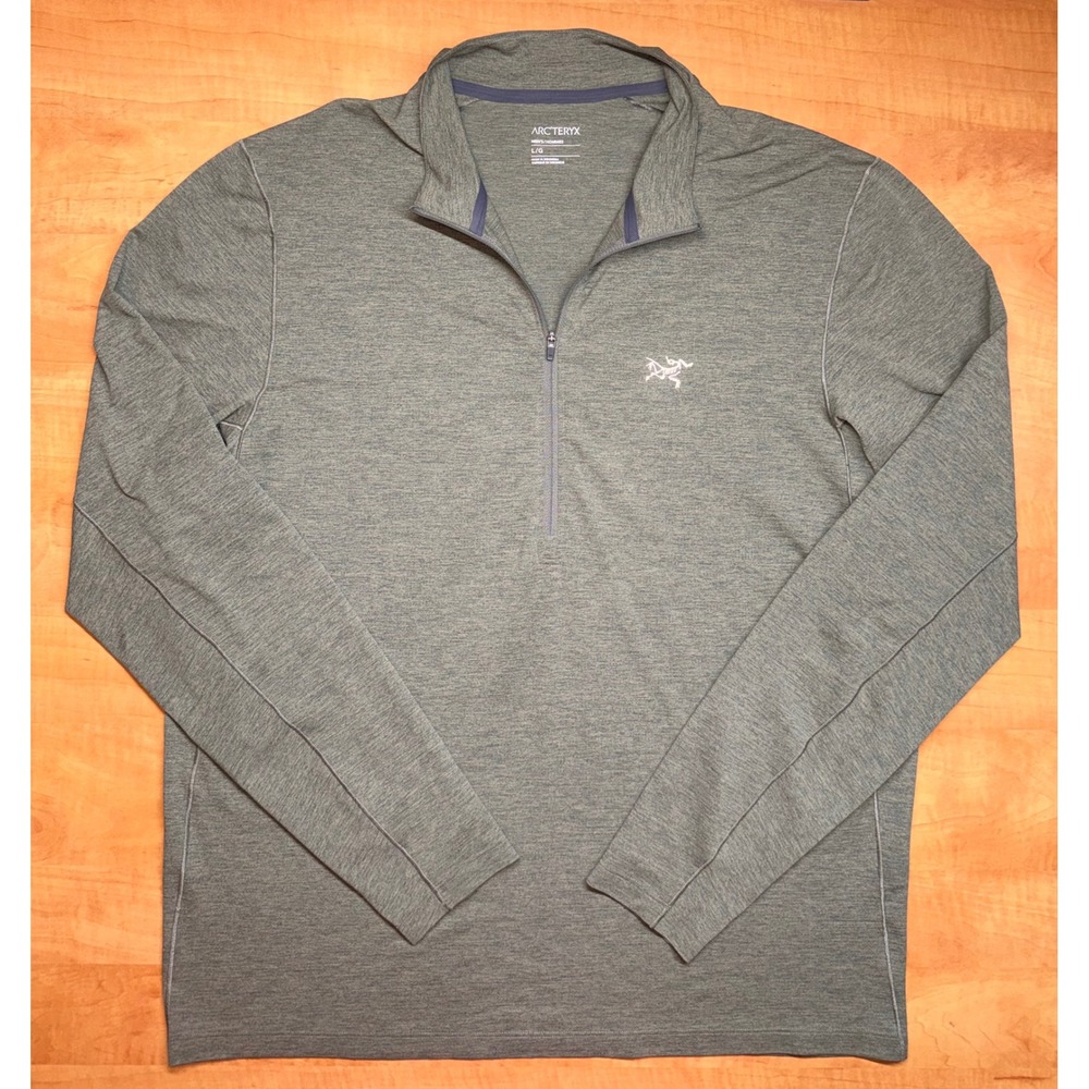 Arcteryx Mens Rho LT Zip Neck Base Layer Grey Large L Quarter Zip Pullover